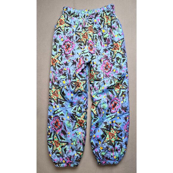 Vtg 80s 90s Insulated Snow Pants Large (24x26) Colorful Abstract Elastic Waist - Picture 3 of 9